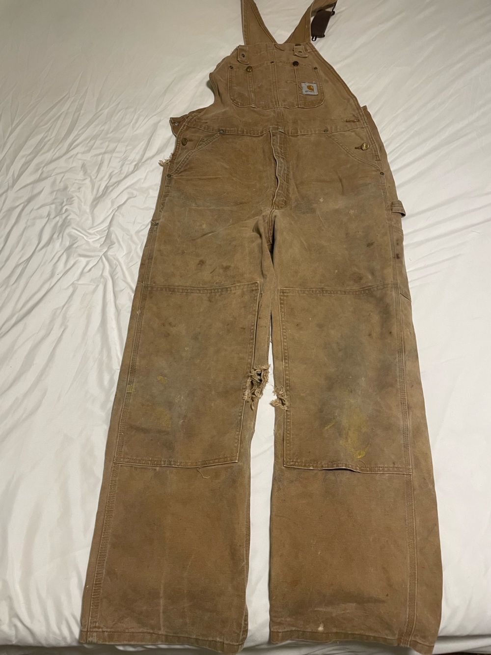 VTGCarhartt 38x30 Mens DOUBLE KNEE Brown Duck Canvas Relaxed Bib Overalls R01-M